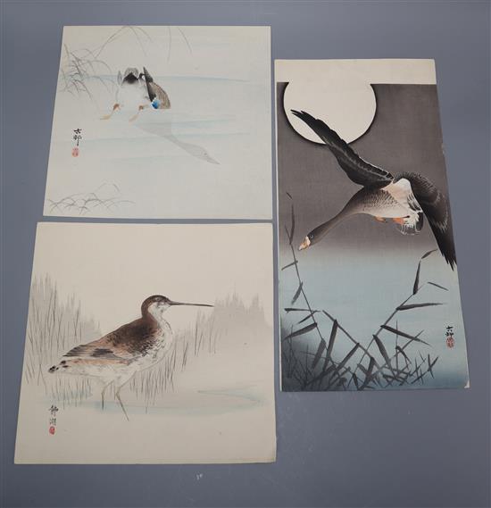 Two Ohara Koson woodblock prints, and another of a bird by Roy Seiket